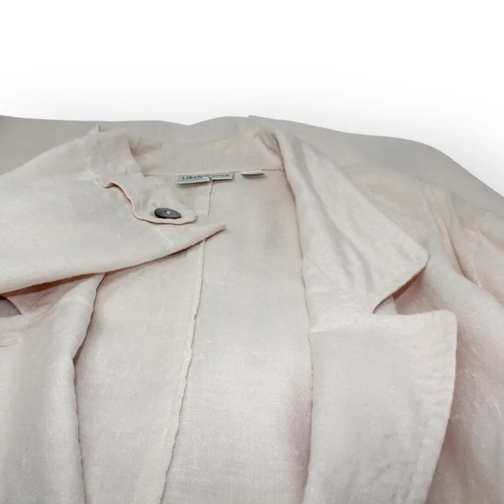Medium Vintage Linen Duster PalePink 80s Oversize LizClaiborne Midi Jacket - Picture 10 of 16
